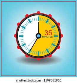 35 Thirty Five Minutes Clock Icon. with blue background