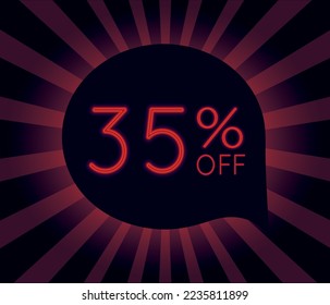 35% thirty five percent off neon in red color. Modern design percentage discount illustration for your unique sale poster, banner, ads, sale discount