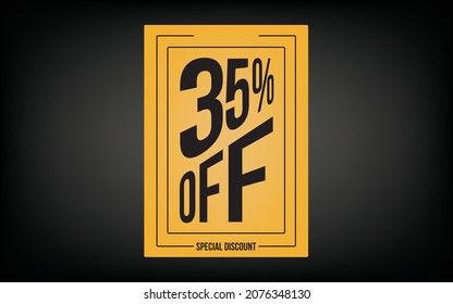 35% (thirty-five percent) off. Yellow card for promotions and offers.