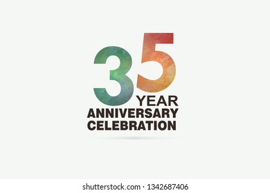 35 year anniversary celebration logotype with watercolor Green and Orange Emboss Style isolated on white background for invitation card, banner or flyer -vector