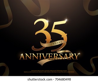 35 year anniversary celebration logotype template. 35th logo with ribbons on black background