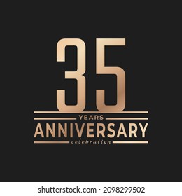 35 Year Anniversary Celebration with Thin Number Shape Golden Color for Celebration Event, Wedding, Greeting card, and Invitation Isolated on Dark Background