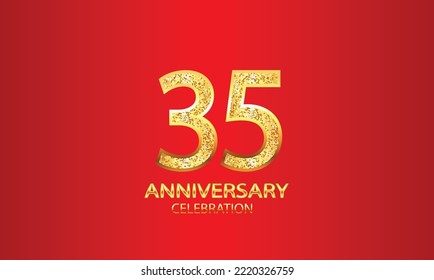 35 Year Anniversary celebration Vector Design with red background and glitter. 35th Anniversary celebration. Gold Luxury Banner of 35th Anniversary. vector illustration