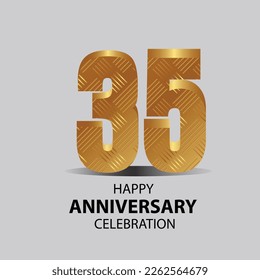 35 year anniversary, Gold shiny metallic numbers set, gold font sign isolated on gray background. Luxury fashion typography design for decoration, web, design, advertising. Vector illustration