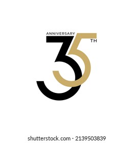 35 Year Anniversary Logo, Golden Color, Vector Template Design element for birthday, invitation, wedding, jubilee and greeting card illustration.