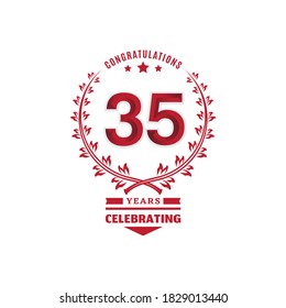 35 year anniversary logotype with red color on white background for celebration event