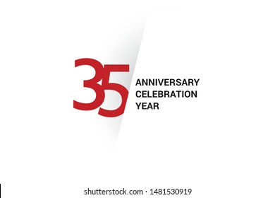 35 year anniversary, minimalist logo. 35 year jubilee, greeting card. Birthday invitation. year sign. Red space vector illustration on white background - Vector