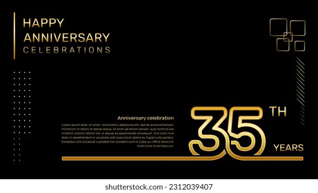 35 year anniversary template with gold color number and text, vector template