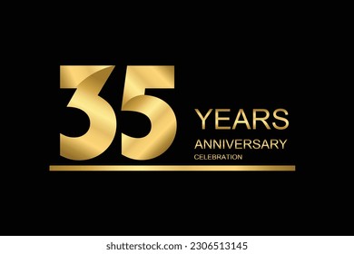 35 year anniversary vector banner template. gold icon isolated on black background.