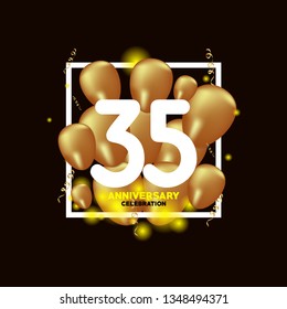 35 Year Anniversary White Gold Balloon Vector Template Design Illustration