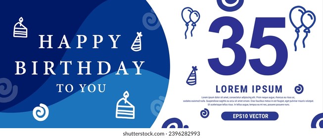 35 year celebration Creative Happy Birthday Text. Blue color decorative banner design, Vector illustration.