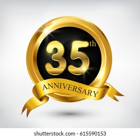 35 years anniversary celebration design.35th anniversary golden logo.Vector illustration.