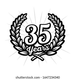 35 years anniversary celebration with laurel wreath. Thirty-fifth anniversary logo. Vector and illustration.