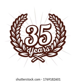 35 years anniversary celebration with laurel wreath. 35th anniversary logo. Vector and illustration.