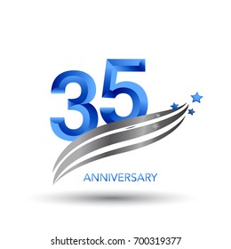 35 years anniversary. celebration logo design with swoosh and star