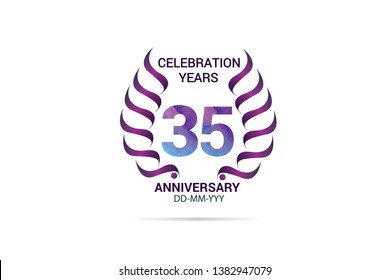 35 years anniversary celebration logotype. anniversary logo with watercolor purple and blue  isolated on white background, vector design for celebration, invitation card, and greeting card-vector