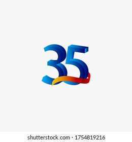 35 Years Anniversary Celebration Number Blue Vector Template Design Illustration