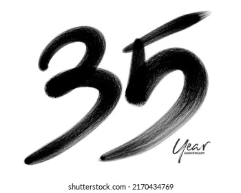 35 Years Anniversary Celebration Vector Template, 35 Years  logo design, 35th birthday, Black Lettering Numbers brush drawing hand drawn sketch, number logo design vector illustration