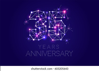 35 years Anniversary design. Abstract form with connected lines and light dots. Vector Illustration