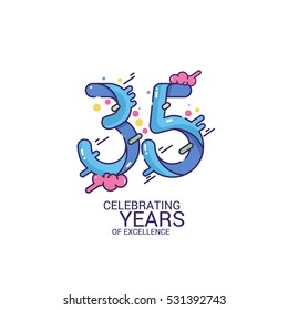 35 Years Anniversary Design, Blue Splash Colored Logo Celebration Isolated on White Background