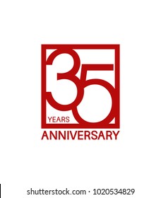 35 years anniversary design logotype with red color in square isolated on white background for celebration 