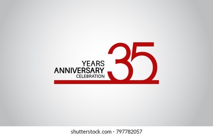 35 years anniversary design with simple line red color isolated on white background for celebration