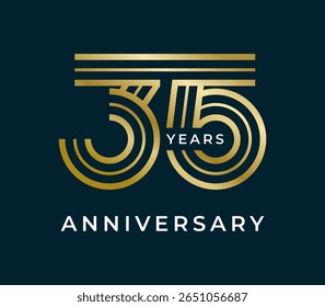 35 Years Anniversary design vector illustration. Unique 35 years logo design template. In gold color
