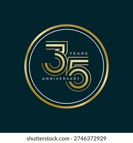 35 Years Anniversary design vector illustration. Unique 35 years logo design template. In gold color