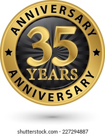 35 Years Anniversary Gold Label, Vector Illustration 