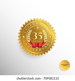 35 Years Anniversary Golden Badge Logo. Vector Illustration Eps.10