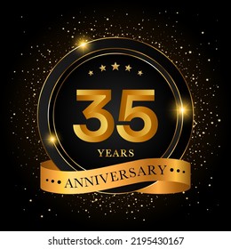 35 Years Anniversary. Golden anniversary celebration template design, Vector illustrations.