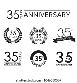35 years anniversary icon set. 35th anniversary celebration logo. Design elements for birthday, invitation, wedding jubilee. Vector illustration.