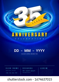 35 years anniversary invitation card - celebration template design , 35th anniversary modern design elements, dark blue background - vector illustration