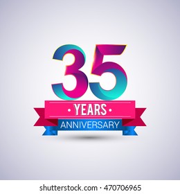35 years anniversary logo, blue and red colored vector design