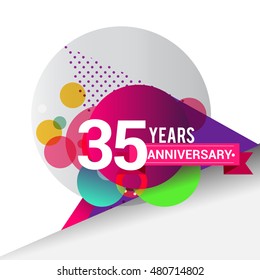35 Years Anniversary logo with colorful geometric background, vector design template elements for your birthday celebration.