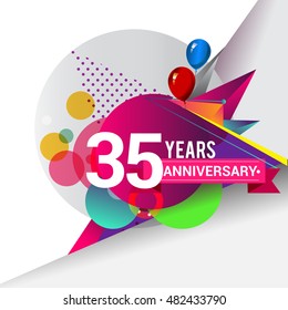 35 years Anniversary logo, Colorful geometric background vector design template elements for your birthday celebration.