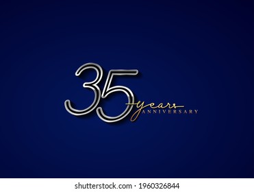 35 Years Anniversary Logo Silver Colored isolated on blue background, vector design for greeting card and invitation card
