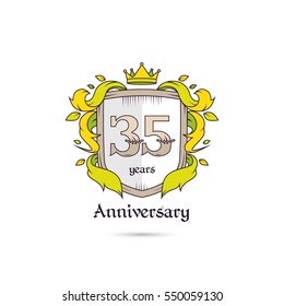 35 Years Anniversary Logo Using Heraldic Theme, Colorful and Isolated on white background