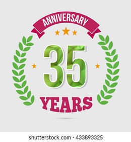 35 Years Anniversary with Low Poly Design and Laurel Ornaments