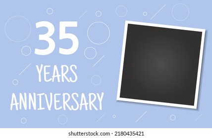 35 years anniversary photo frame card. 35 years anniversary vector elegant template design.
