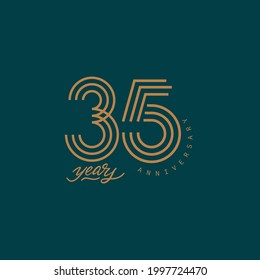 35 Years Anniversary Pictogram Vector Icon, 35th Year Birthday Logo Label.