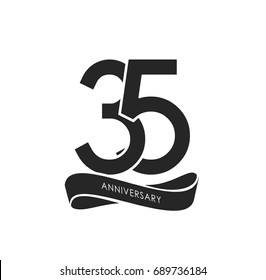 35 Years Anniversary Pictogram Vector Icon, 35 Years Birthday Logo Label, Black And White Stamp Isolated