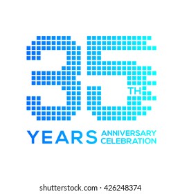 35 years anniversary with a pixels digital,technology logo