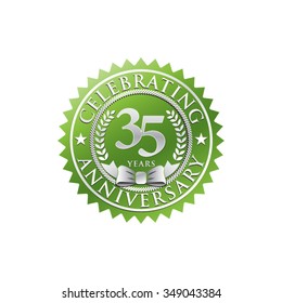 35 years anniversary silver green badge logo