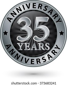 35 years anniversary silver label, vector illustration 
