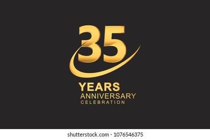 35 years anniversary with swoosh design golden color isolated on black background for celebration
