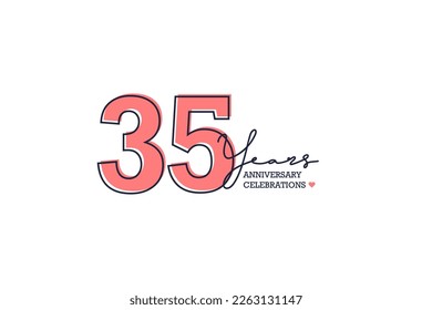 35 years anniversary. Anniversary template design concept with peach color and black line, design for event, invitation card, greeting card, banner, poster, flyer, book cover and print. Vector Eps10