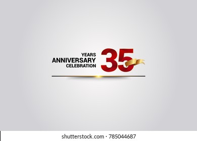 35 Years anniversary using red elegant number isolated on white background, with golden ribbon ca be use as celebration event logo