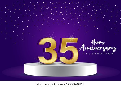 35 Years Anniversary Vector Template Design Illustration. Blue 3d Numbers with podium stage for celebration