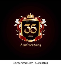 35 Years Gold Anniversary Logo Using Heraldic Theme, Colorful and Isolated on white background
